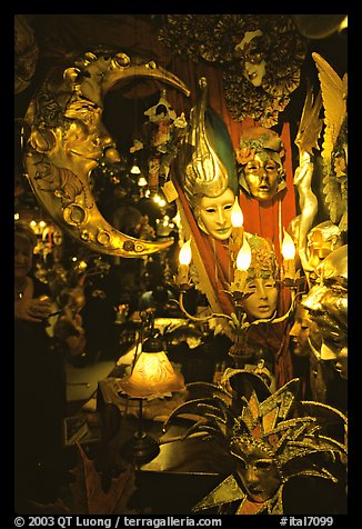 Carnival gear displayed in a storefront. Venice, Veneto, Italy