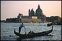 Gondola,  Santa Maria della Salute church, late afternoon. Venice, Veneto, Italy ( color)