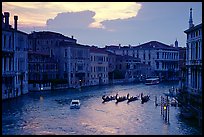 Gondolas, Grand Canal, from the Academy Bridge,  sunset. Venice, Veneto, Italy (color)