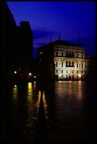 Rezzonico palace illuminated at night, along the Grand Canal. Venice, Veneto, Italy