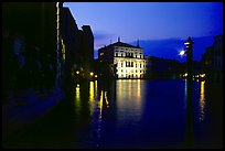 Grand Canal at night with lighted palace. Venice, Veneto, Italy (color)