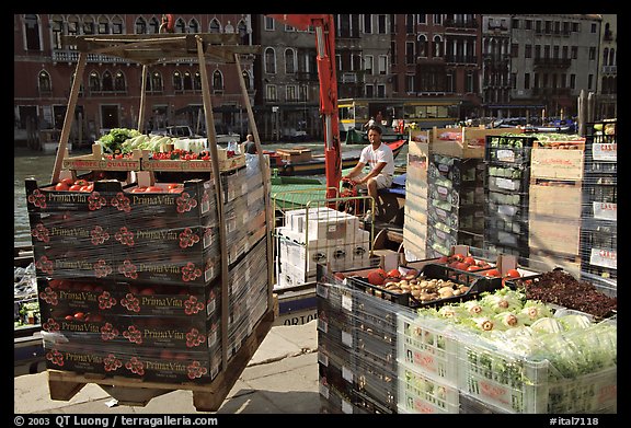 Delivery of fresh produce from the Grand Canal. Venice, Veneto, Italy