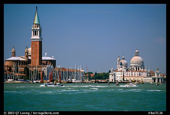 Campanile and Santa Maria della Salute across the Canale della Guidecca, mid-day. Venice, Veneto, Italy (color)