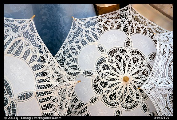 Lace, the specialty of the island of Burano. Venice, Veneto, Italy