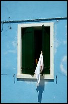 Laundry hanging from a window, Burano. Venice, Veneto, Italy (color)