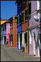 Distinctive, brightly painted houses, Burano. Venice, Veneto, Italy (color)