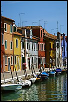 Canal lined with brightly painted houses, Burano. Venice, Veneto, Italy