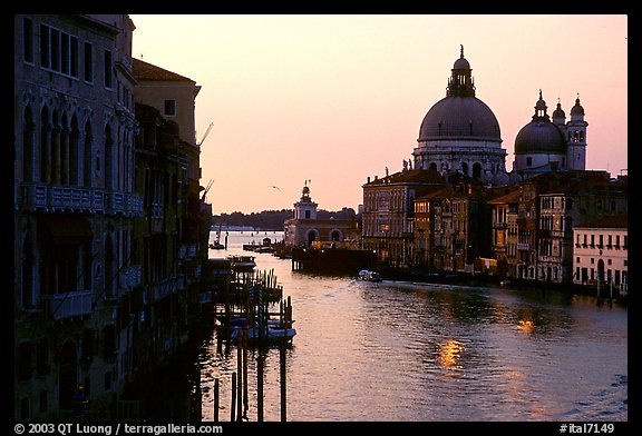 Church Santa Maria della Salute at the mouth of the Grand Canal, sunrise. Venice, Veneto, Italy (color)