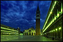 Campanile and Piazza San Marco (Square Saint Mark) at night. Venice, Veneto, Italy (color)