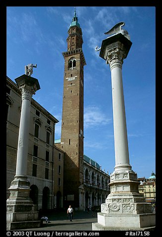 Lion of St Mark and Torre di Piazza, Piazza dei Signori. Veneto, Italy