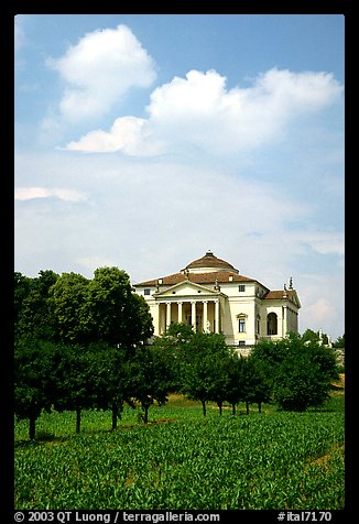 Orchard and Paladio Villa Capra La Rotonda. Veneto, Italy