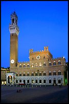 Piazza Del Campo and Palazzo Pubblico at dusk. Siena, Tuscany, Italy (color)