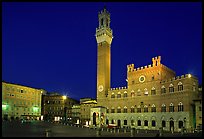 Piazza Del Campo and Palazzo Pubblico at night. Siena, Tuscany, Italy (color)