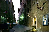 Street and fountain at dawn. Siena, Tuscany, Italy