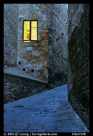 Street and window at dawn. Siena, Tuscany, Italy (color)