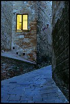 Street and window at dawn. Siena, Tuscany, Italy