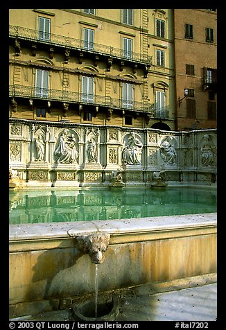 15th century Fonte Gaia and houses  on Il Campo. Siena, Tuscany, Italy (color)