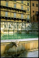 15th century Fonte Gaia and houses  on Il Campo. Siena, Tuscany, Italy (color)