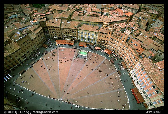 The square paving divided into nine sectors, representing members of the Coucil of Nine.. Siena, Tuscany, Italy