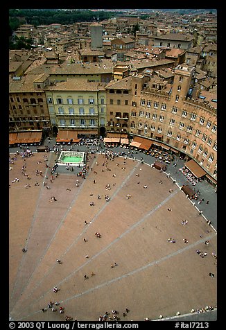 Section of medieval Piazza Del Campo seen from Torre del Mangia. Siena, Tuscany, Italy