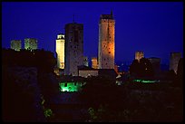Medieval towers seen from the Rocca at night. San Gimignano, Tuscany, Italy (color)