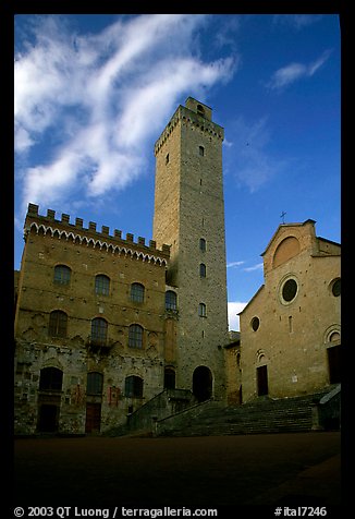 Palazzo del Popolo, Torre Grossa, Duomo, early morning. San Gimignano, Tuscany, Italy (color)