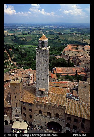 Palazzo Vechchio del Podesta (1239) seen from Torre Grossa. San Gimignano, Tuscany, Italy