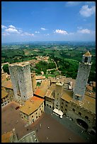 Piazza del Duomo seen from Torre Grossa. San Gimignano, Tuscany, Italy (color)