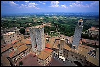 Plazza and towers  seen from Torre Grossa. San Gimignano, Tuscany, Italy (color)