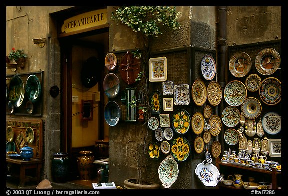 Ceramic plate store. Orvieto, Umbria (color)