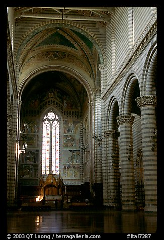 Interior and main nave of Cathedral (Duomo). Orvieto, Umbria (color)