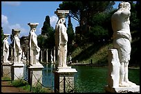 Antique statues along the Canopus, Villa Hadriana. Tivoli, Lazio, Italy (color)