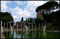 Antique statues along the Canopus, Villa Adriana. Tivoli, Lazio, Italy