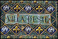 Ceramic sign at the entrance of Villa d'Este. Tivoli, Lazio, Italy