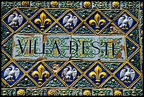 Ceramic sign at the entrance of Villa d'Este. Tivoli, Lazio, Italy (color)