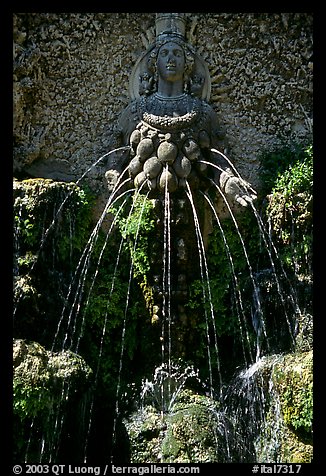 Water-sprouting grotesque figure, Villa d'Este. Tivoli, Lazio, Italy