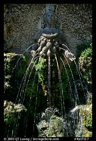 Water-sprouting grotesque figure, Villa d'Este. Tivoli, Lazio, Italy (color)