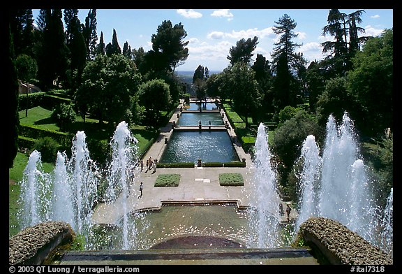 Fountains and pools in  Villa d'Este. Tivoli, Lazio, Italy (color)