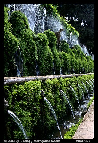 Alley lined with fountains, Villa d'Este. Tivoli, Lazio, Italy (color)