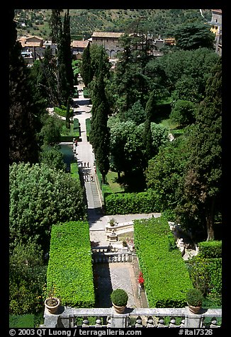 Formal gardens seen from the Villa d'Este. Tivoli, Lazio, Italy (color)