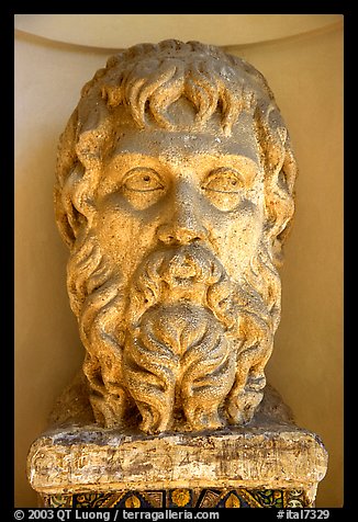 Sculptured head, Villa d'Este. Tivoli, Lazio, Italy (color)