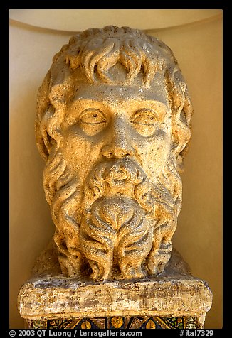 Sculptured head, Villa d'Este. Tivoli, Lazio, Italy