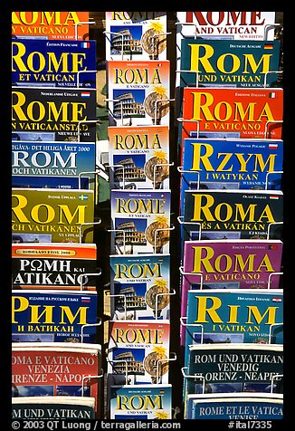 Tourist guides about Rome in all languages. Rome, Lazio, Italy (color)