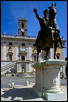 Equestrian status of Marcus Aurelius in front of the Palazzo Senatorio. Rome, Lazio, Italy (color)