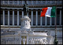 Victor Emmanuel Monument, Victor Emmanuel II statue, Italian flag. Rome, Lazio, Italy (color)