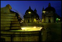 Fountain in Piazza Del Popolo at night. Rome, Lazio, Italy (color)