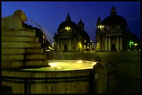 Fountain in Piazza Del Popolo at night. Rome, Lazio, Italy (color)