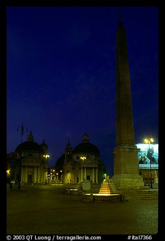 Obelisk in Piazza Del Popolo at night. Rome, Lazio, Italy (color)