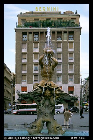 Tritone Fountain and hotel Bernini. Rome, Lazio, Italy