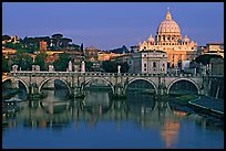 Ponte Sant'Angelo over the Tiber, and Basilica San Pietro, sunrise. Vatican City (color)